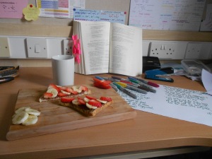 Excuse the science posters dotted in the background, I invaded my flatmate's room with my poetry anthology and toast.